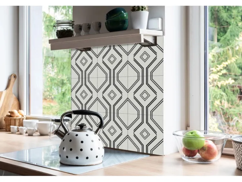 Tulup PVC Fliesen Selbstklebende 30 cm x 30 cm Set von 9 Klassische Klebefliesen Vinyl Bodenfliesen Klebefliesen für Küche Geometrische Linien