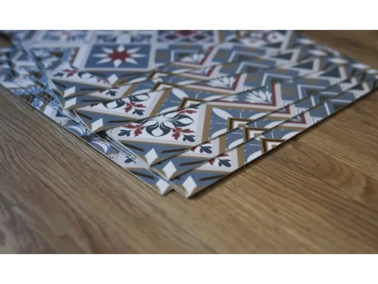 Tulup PVC Fliesen Selbstklebende 30 cm x 30 cm Set von 9 Klassische Klebefliesen Vinyl Bodenfliesen Klebefliesen für Küche Geometrische Linien