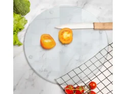 Tulup Schneidebrett Glas Schneidebrett Transparent 30x30 cm Rundes Schneidebrett Transparente Schneidebrett