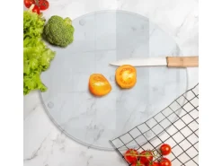 Tulup Schneidebrett Küchen Schneidebrett Glas 40x40 cm Rundes Schneidebrett Glas Schneidebrett Transparent