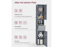 Vasagle Badezimmerschrank 30 cm x 30 cm x 170 cm Grau