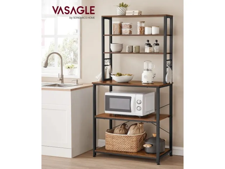 Vasagle Küchenregal 6 Ebenen und 6 Haken 40 cm x 80 cm x 167 cm Braun-Schwarz