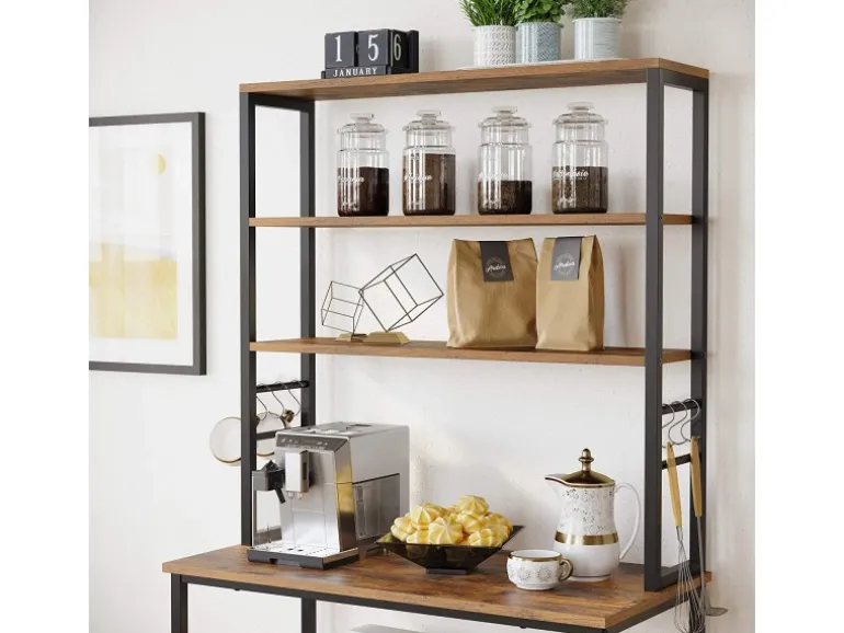 Vasagle Küchenregal 6 Ebenen und 6 Haken 40 cm x 80 cm x 167 cm Braun-Schwarz