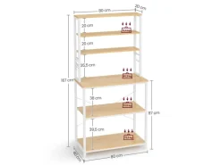 Vasagle Küchenregal Stahl 40 cm x 80 cm x 167 cm Eichefarben-Weiß