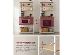 Vasagle Küchenregal Stahl 40 cm x 80 cm x 167 cm Eichefarben-Weiß