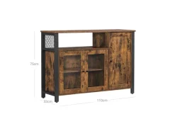 Vasagle Küchenschrank 3 Türen 33 cm x 110 cm x 75 cm Braun-Schwarz