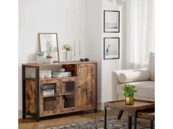 Vasagle Küchenschrank 3 Türen 33 cm x 110 cm x 75 cm Braun-Schwarz