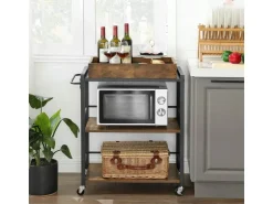 Vasagle Küchenwagen mit Abnehmbarem Tablett 40 cm x 72 cm x 86 cm Braun-Schwarz