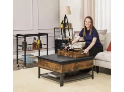 Vasagle Küchenwagen mit Abnehmbarem Tablett 40 cm x 72 cm x 86 cm Braun-Schwarz