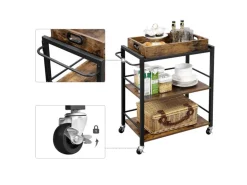 Vasagle Küchenwagen mit Abnehmbarem Tablett 40 cm x 72 cm x 86 cm Braun-Schwarz