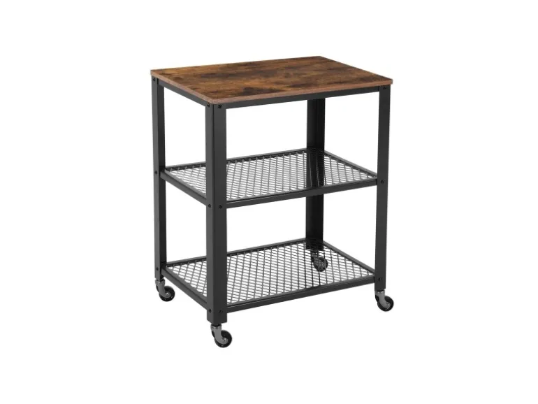 Vasagle Servierwagen 3 Ebenen 40 cm x 60,6 cm x 78 cm Vintagebraun-Schwarz