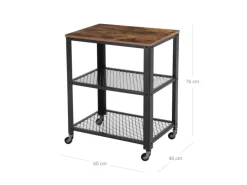 Vasagle Servierwagen 3 Ebenen 40 cm x 60,6 cm x 78 cm Vintagebraun-Schwarz