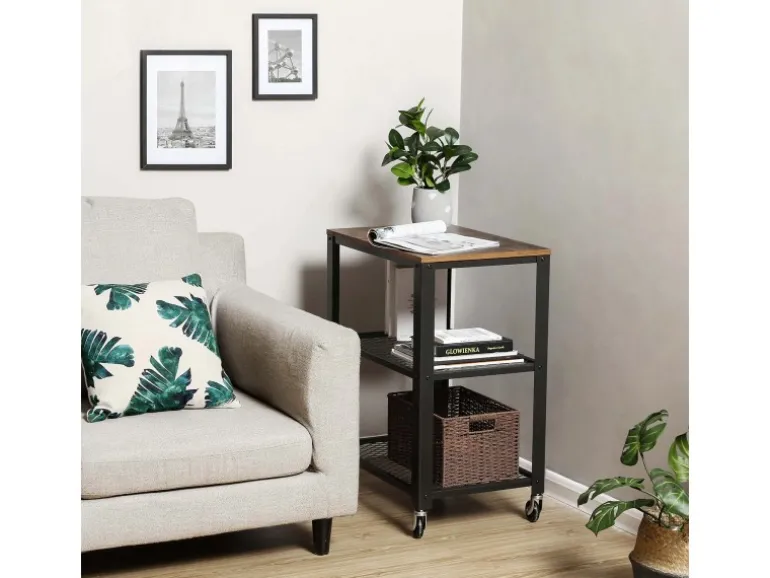 Vasagle Servierwagen 3 Ebenen 40 cm x 60,6 cm x 78 cm Vintagebraun-Schwarz