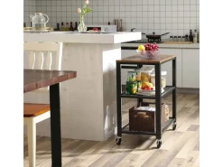 Vasagle Servierwagen 3 Ebenen 40 cm x 60,6 cm x 78 cm Vintagebraun-Schwarz