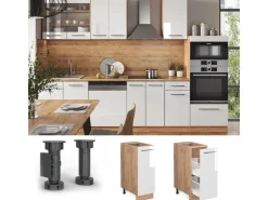 Vicco Apothekerschrank Fame-Line Weiß Hochglanz/Goldkraft Eiche 30 cm AP Marmor