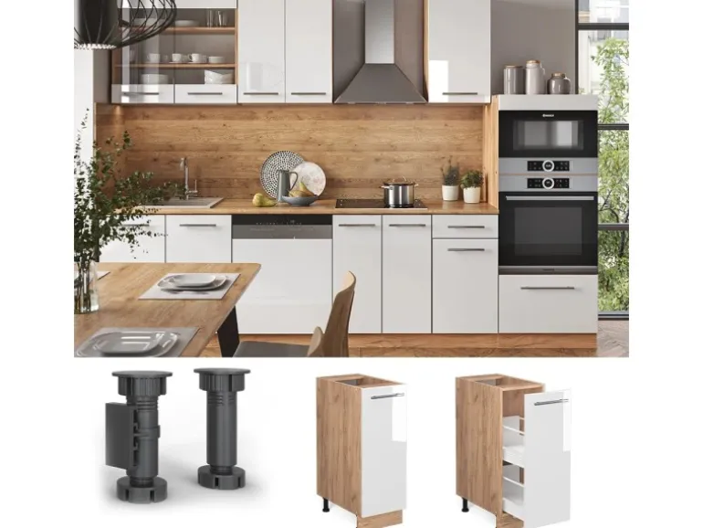 Vicco Apothekerschrank Fame-Line Weiß Hochglanz/Goldkraft Eiche 30 cm AP Marmor