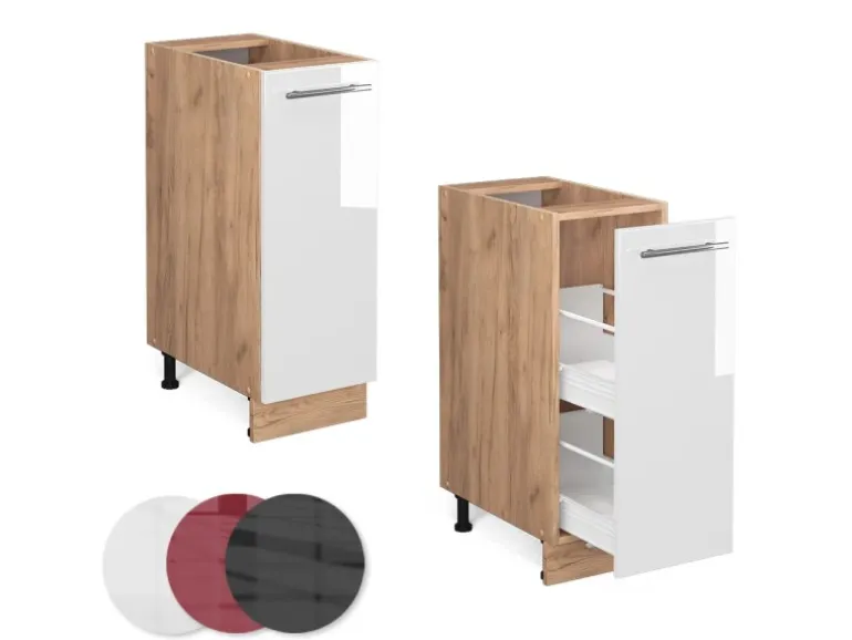 Vicco Apothekerschrank Fame-Line Weiß Hochglanz/Goldkraft Eiche 30 cm AP Marmor