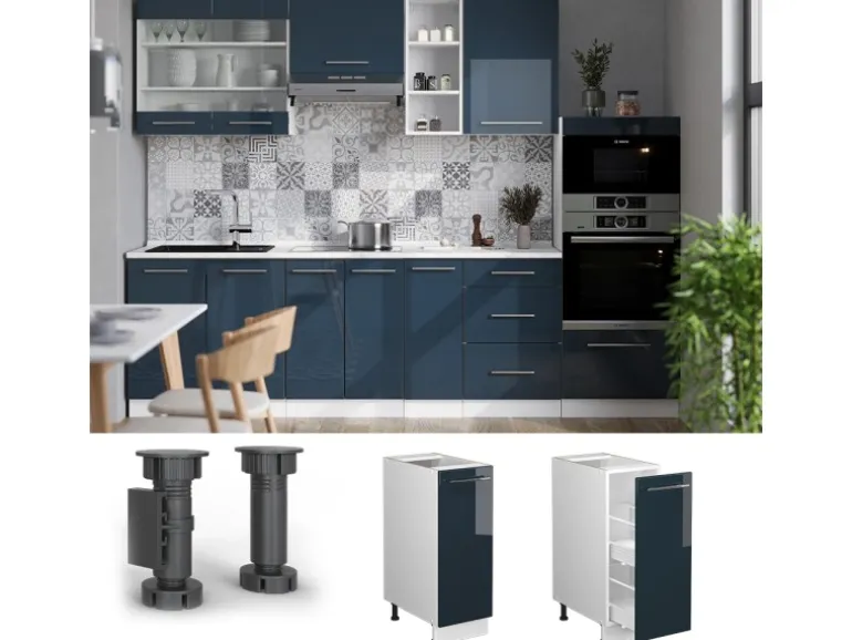 Vicco Apothekerschrank Fame-Line Dunkelblau Hochglanz/Weiß 30 cm ohne Arbeitsplatte