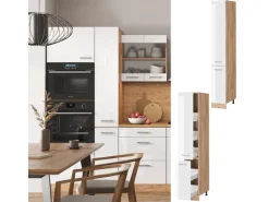 Vicco Apothekerschrank R-Line Medizinschrank für die Küche Weiß Hochglanz/Goldkraft Eiche 30 cm