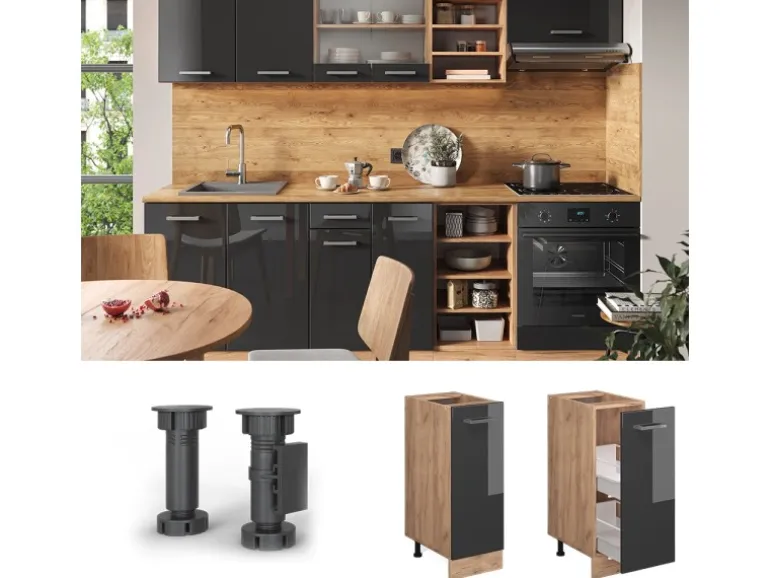 Vicco Apothekerschrank R-Line Anthrazit Hochglanz/Goldkraft Eiche 30 cm ohne Arbeitsplatte