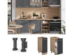 Vicco Apothekerschrank R-Line Medizinschrank für die Küche Schwarz Beton 30 cm AP Anthrazit mit Goldkraft Eiche Korpus