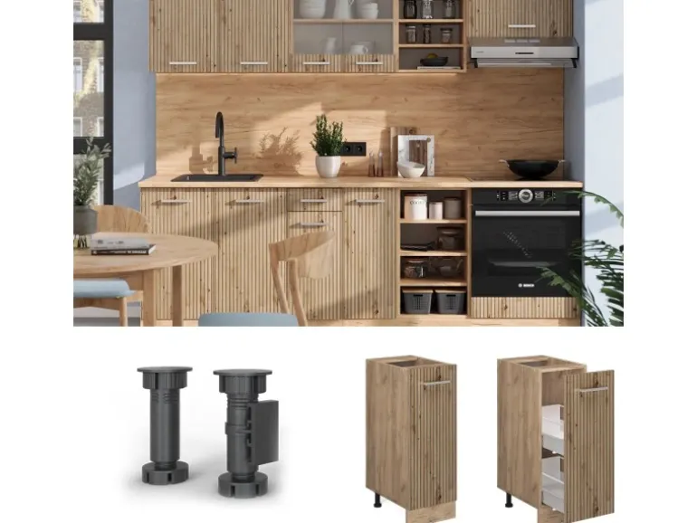 Vicco Apothekerschrank R-Line Artisan-Eiche/Goldkraft Eiche 30 cm ohne Arbeitsplatte