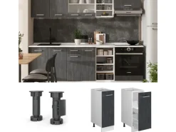 Vicco Apothekerschrank R-Line Medizinschrank für die Küche Schwarz Beton 30 cm ohne Arbeitsplatte