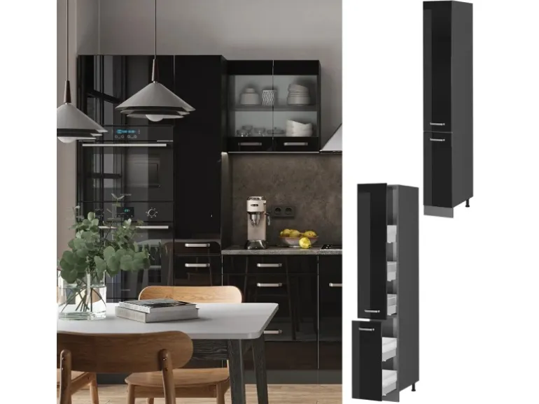 Vicco Apothekerschrank R-Line Medizinschrank für die Küche Schwarz Hochglanz/Anthrazit 30 cm