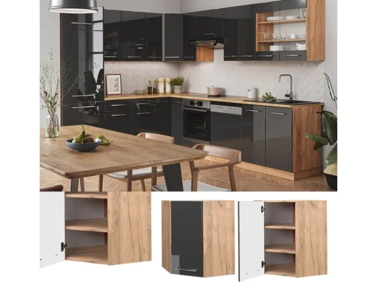 Vicco Eckhängeschrank Fame-Line Anthrazit Hochglanz/Goldkraft Eiche 57 cm