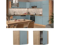 Vicco Eckhängeschrank R-Line Küchen-Eckschrank Blau-Grau/Goldkraft Eiche 57 cm
