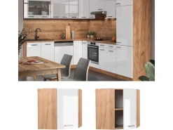 Vicco Eckhängeschrank R-Line Küchen-Eckschrank Weiß Hochglanz/Goldkraft Eiche 57 cm