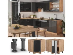 Vicco Eckunterschrank Fame-Line Anthrazit Hochglanz/Goldkraft Eiche 81 cm AP Marmor