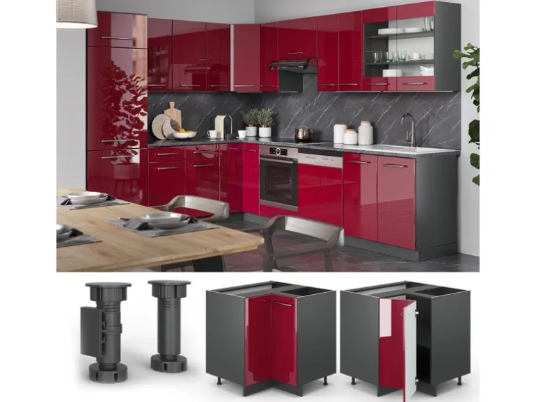 Vicco Eckunterschrank Fame-Line Bordeaux Hochglanz/Anthrazit 81 cm AP Anthrazit