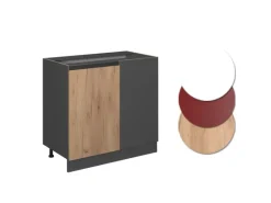 Vicco Eckunterschrank R-Line Goldkraft Eiche/Anthrazit 86 cm J-Shape ohne Arbeitsplatte