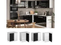 Vicco Eckunterschrank R-Line Küchen Eckschrank Schwarz Hochglanz/Weiß 86 cm AP Eiche