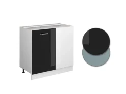 Vicco Eckunterschrank R-Line Küchen Eckschrank Schwarz Hochglanz/Weiß 86 cm AP Eiche