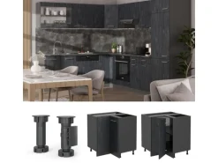 Vicco Eckunterschrank R-Line Schwarz Beton/Anthrazit 76 cm ohne Arbeitsplatte