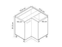 Vicco Eckunterschrank R-Line Schwarz Beton/Anthrazit 76 cm ohne Arbeitsplatte