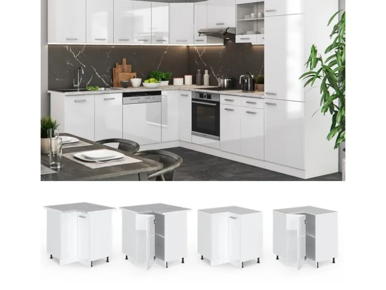 Vicco Eckunterschrank R-Line Weiß Hochglanz/Weiß 76 cm ohne Arbeitsplatte