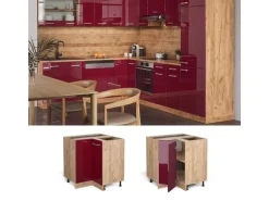 Vicco Eckunterschrank R-Line Bordeaux Hochglanz/Goldkraft Eiche 76 cm ohne Arbeitsplatte