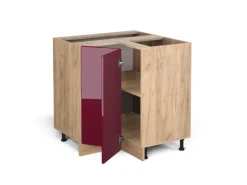 Vicco Eckunterschrank R-Line Bordeaux Hochglanz/Goldkraft Eiche 76 cm ohne Arbeitsplatte