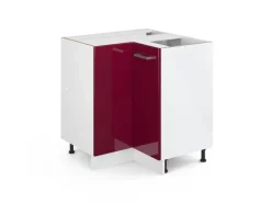 Vicco Eckunterschrank R-Line Bordeaux Hochglanz/Weiß 76 cm ohne Arbeitsplatte