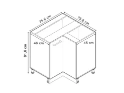 Vicco Eckunterschrank R-Line Bordeaux Hochglanz/Weiß 76 cm ohne Arbeitsplatte