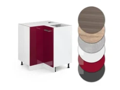 Vicco Eckunterschrank R-Line Bordeaux Hochglanz/Weiß 76 cm ohne Arbeitsplatte