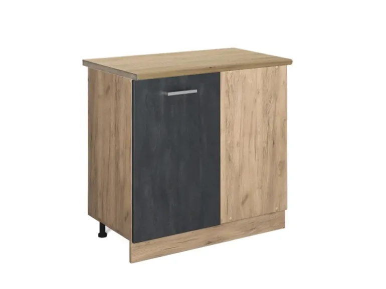 Vicco Eckunterschrank R-Line Schwarz Beton/Goldkraft Eiche 86 cm AP Eiche