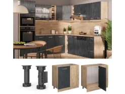 Vicco Eckunterschrank R-Line Schwarz Beton/Goldkraft Eiche 86 cm AP Eiche