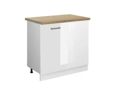 Vicco Eckunterschrank R-Line Küchen Eckschrank Weiß Hochglanz/Weiß 86 cm AP Eiche