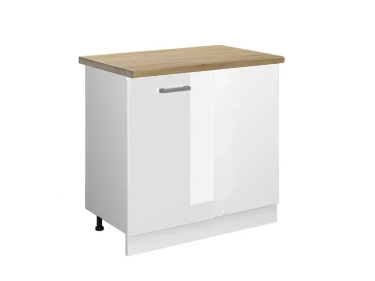 Vicco Eckunterschrank R-Line Küchen Eckschrank Weiß Hochglanz/Weiß 86 cm AP Eiche