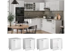 Vicco Eckunterschrank R-Line Küchen Eckschrank Weiß Hochglanz/Weiß 86 cm AP Eiche