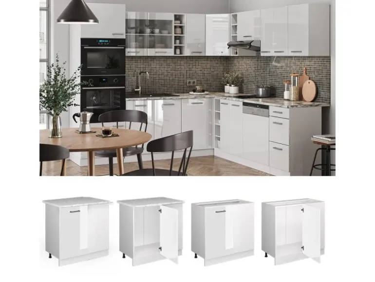 Vicco Eckunterschrank R-Line Küchen Eckschrank Weiß Hochglanz/Weiß 86 cm AP Eiche